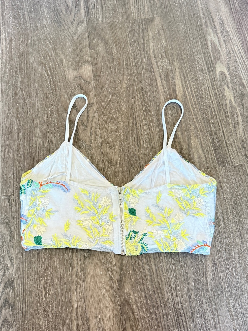 Urban Outfitters Green Yellow Floral Embroidered Cropped Tank Top